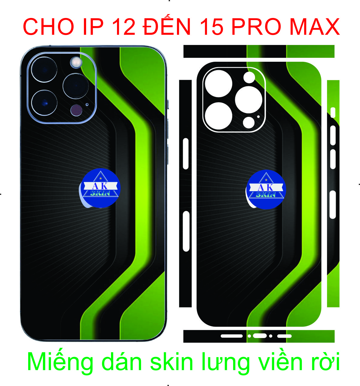 Miếng Dán skin 3M lưng viền rời dành cho IP 12 đến 15 pro max, bảo vệ máy chống trầy xước và làm đẹp tạo thêm diện mới