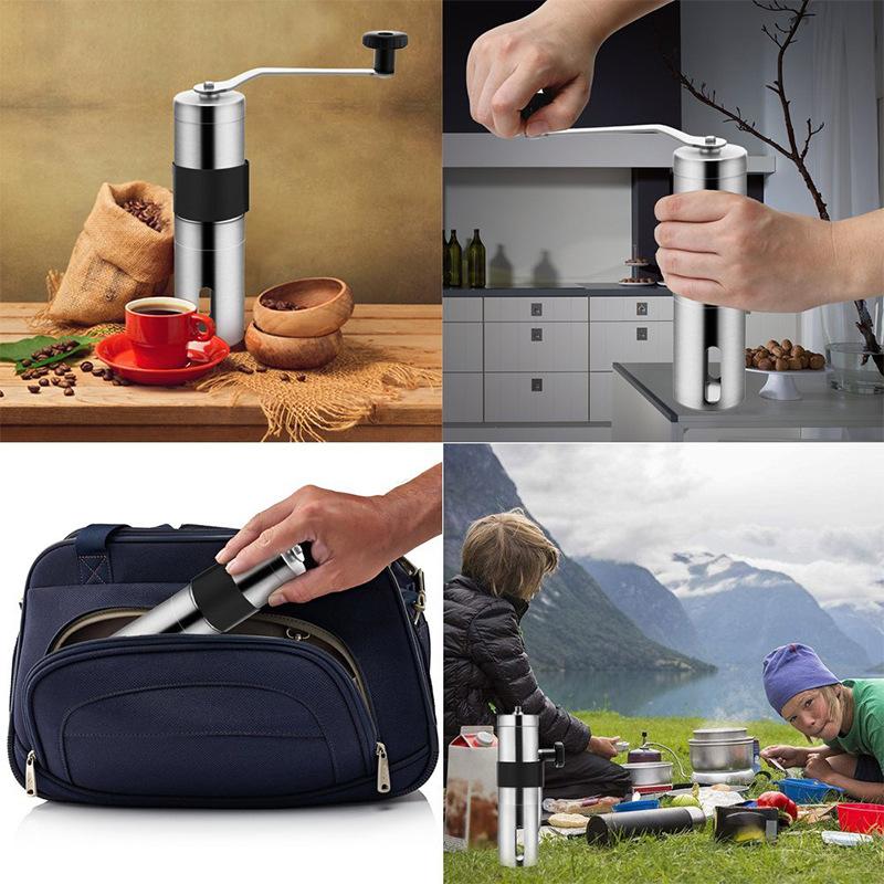 Máy xay cà phê bằng tay mini, máy xay cà phê di động bằng thép không gỉ, nhà máy espresso thủ công, máy xay gốm có thể điều chỉnh, máy nghiền cà phê thủ công