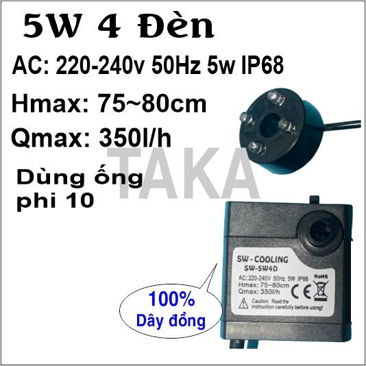 Máy bơm chìm mini 5w có đèn dùng bơm nước trang trí tiểu cảnh, thác nước, hòn non bộ, thủy sinh