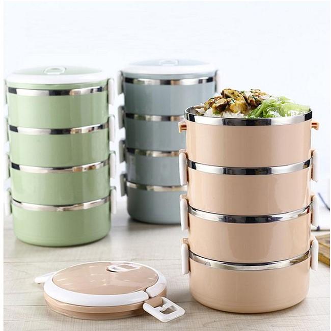 Hộp Đựng Cơm Lúa Mạch 4 Tầng Cao Cấp Bằng Inox Giữ Nhiệt Siêu Tiện Lợi - Cặp Lồng Giữ Nhiệt Lúa Mạch 4 Tầng