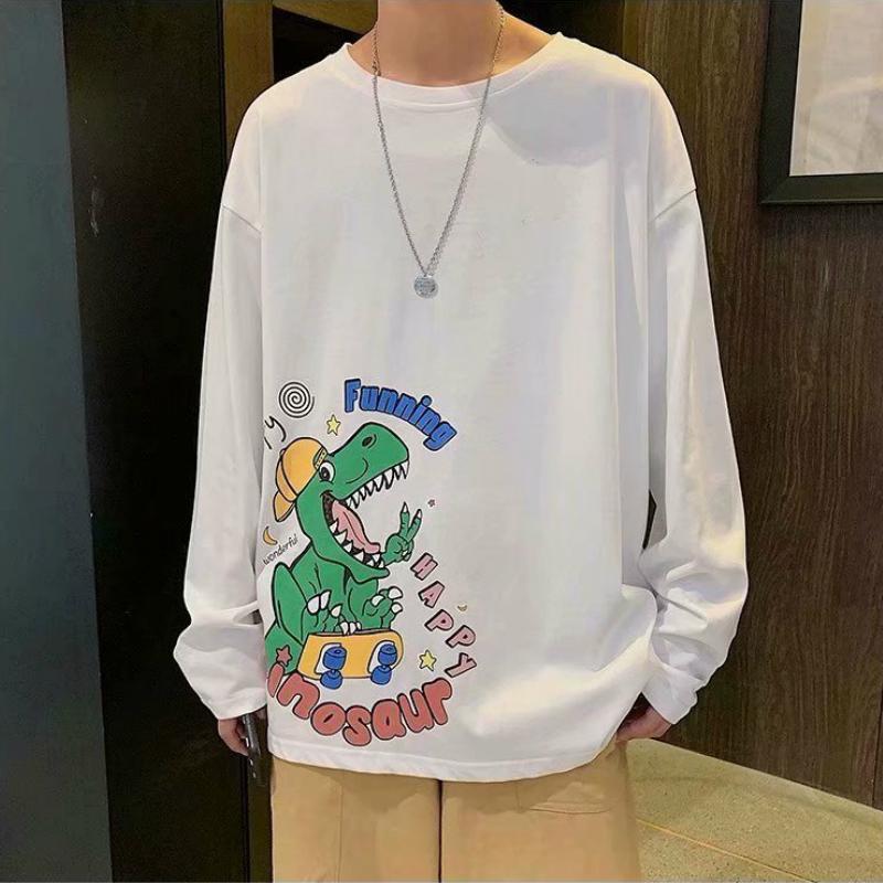 Áo Thun Form Rộng Tay Dài In Hình Khủng Long 3 Màu