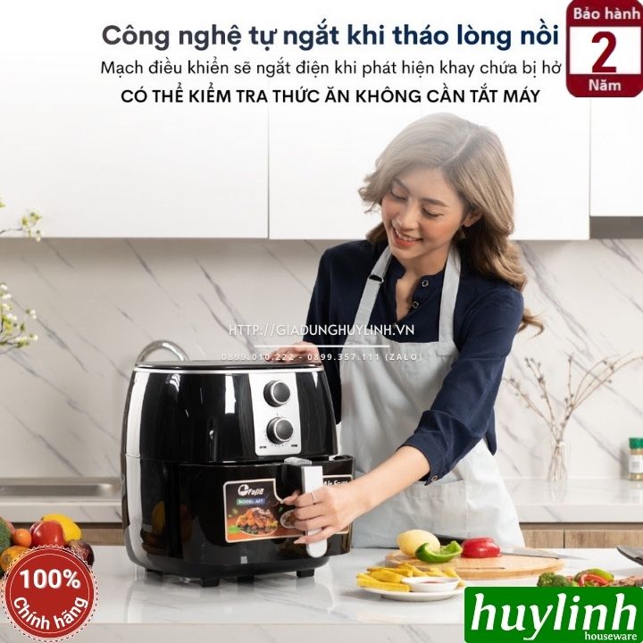 Nồi chiên không dầu Fujie AF7 - Dung tích 7.5 lít - Công suất 1700W - Núm vặn cơ - Hàng chính hãng