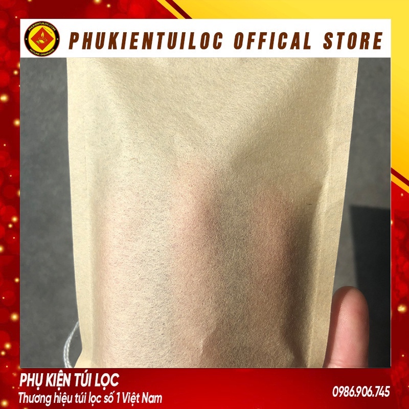 Combo 100 túi lọc trà giấy màu nâu có dây rút đầy đủ kích thước - Phukientuiloc.com