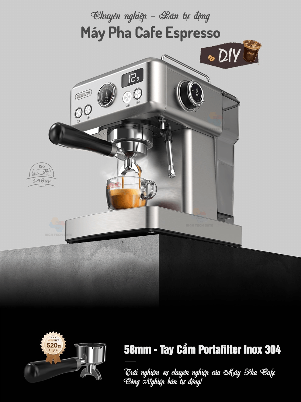 Máy Pha Cà Phê Espresso HiBREW H10A Phiên Bản Chuyên Nghiệp Linh Hoạt Kiểm Soát Toàn Diện, 58mm Tay Cầm Inox 304, Hàng Chính Hãng