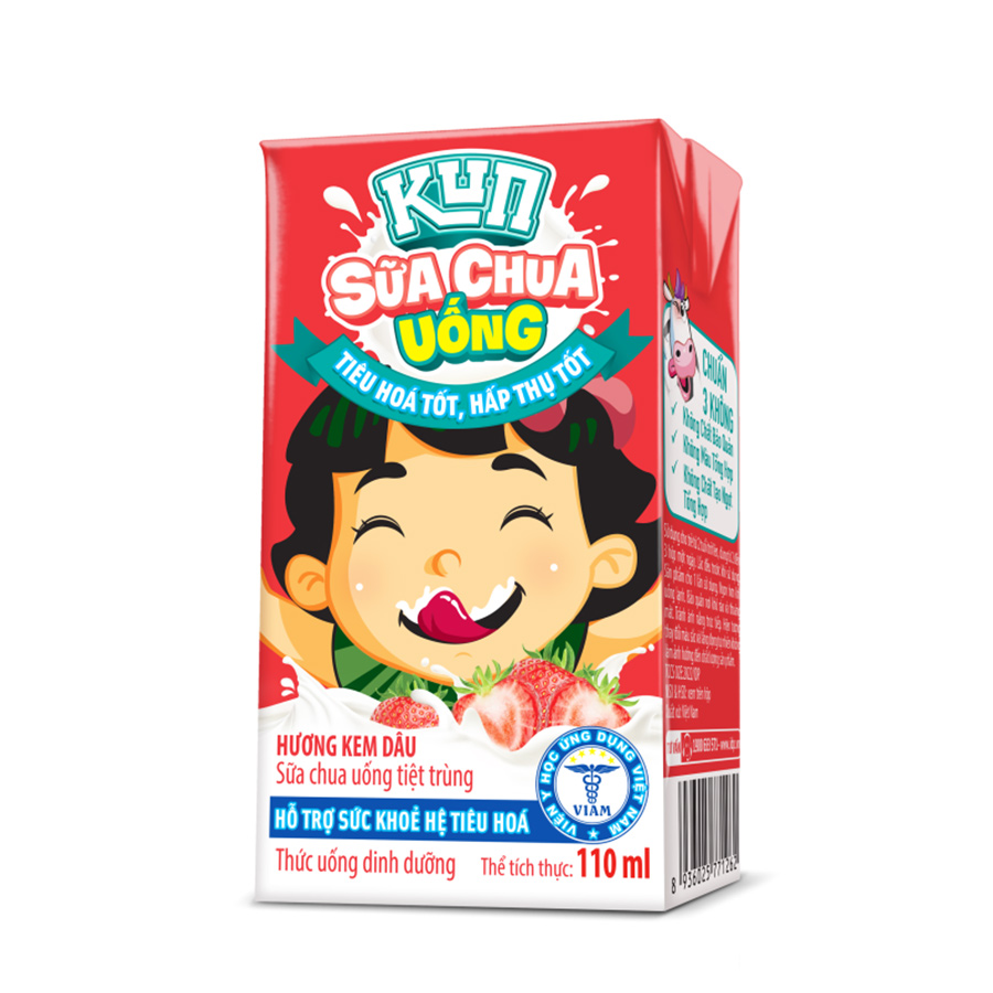 Thùng 48 Hộp Sữa Chua Uống Hương Kem Dâu KUN 110ml/hộp