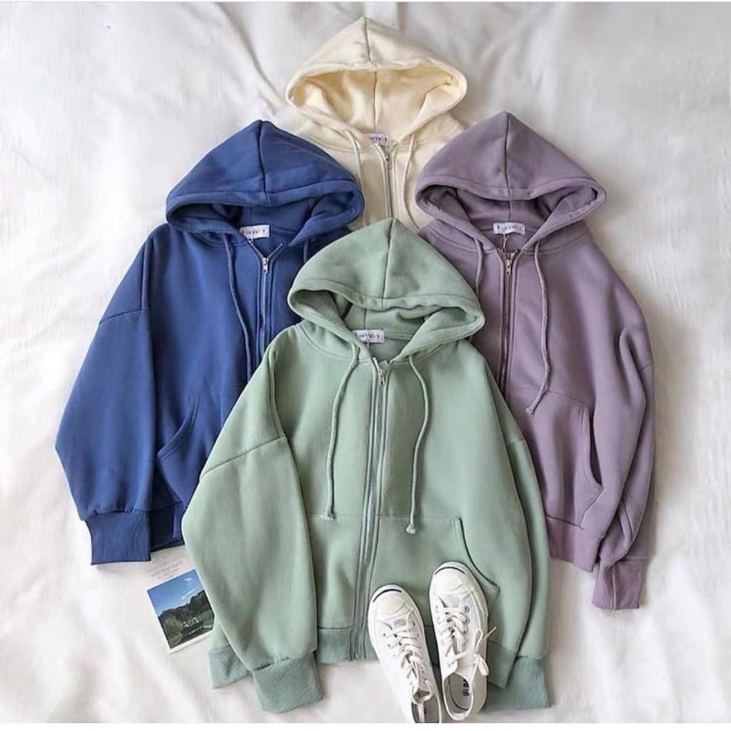 Khoác khoác hoodie dây kéo from lững nữ  kèm clip