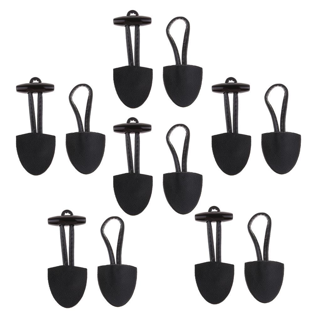 12 Pairs Retro Black Leather Horn Toggle
