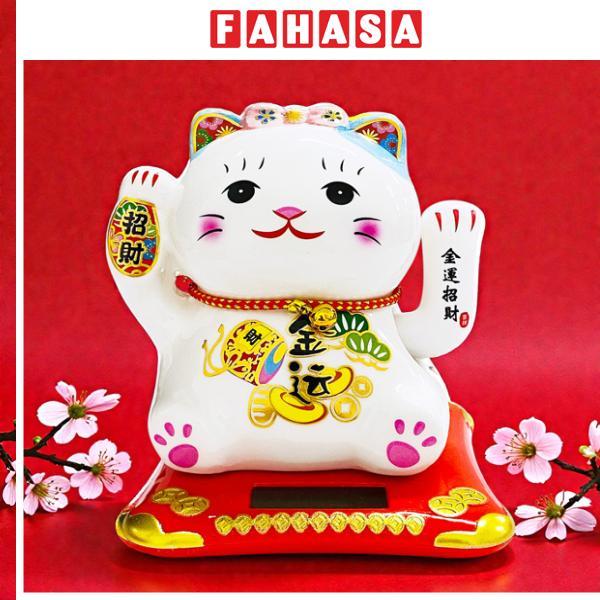 Tượng Mèo Thần Tài Vẩy Tay 12 cm - Trang Trí Tết - T87 - Tai Mèo Màu Xanh