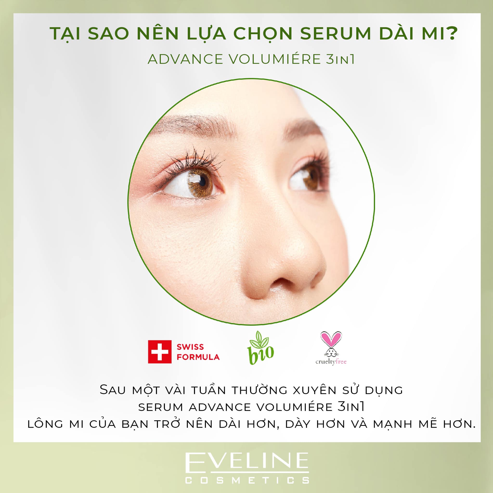 Serum làm dài mi Eveline Advance Volumiere công thức 3 trong 1 phát triển lông mi - Tuýp 10ml