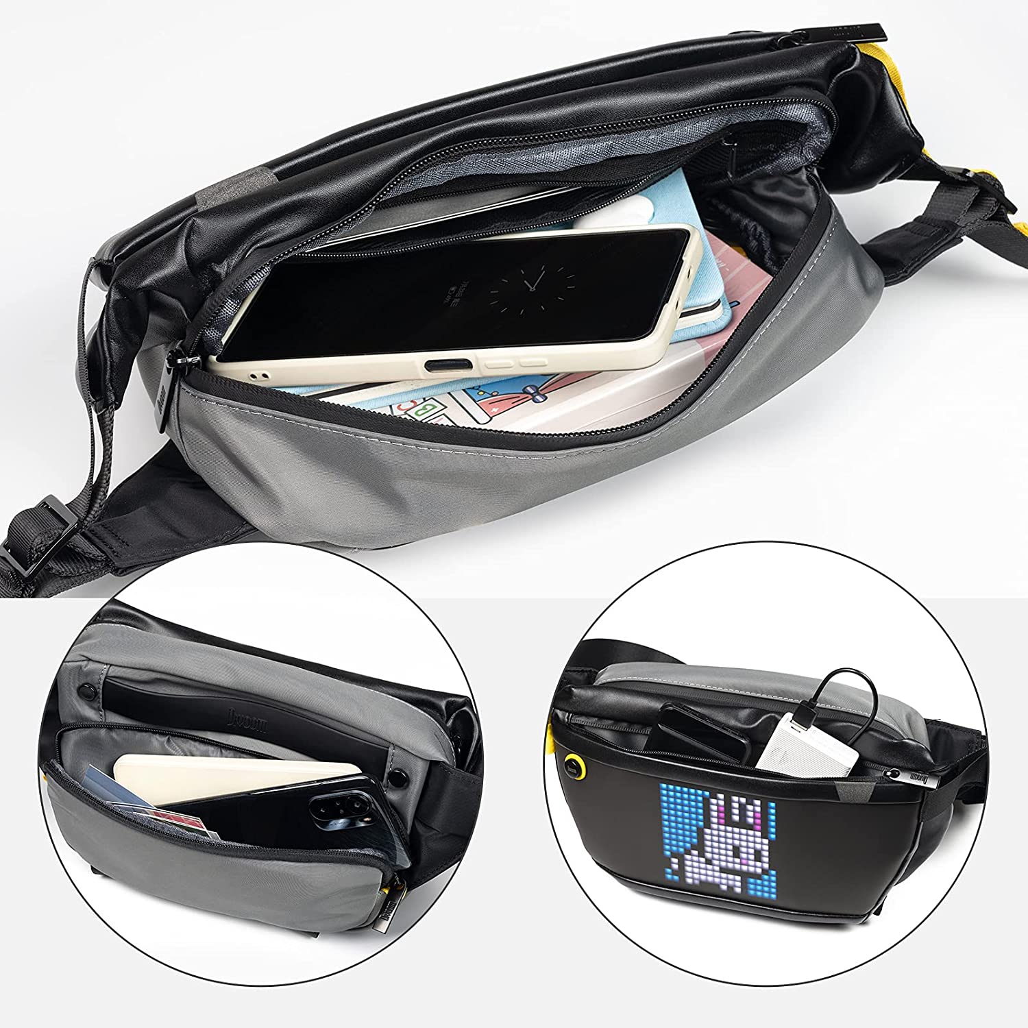 Túi đeo chéo đèn Led, Divoom Pixoo Slingbag gen 3 , màn hình led, túi đeo vai, túi đeo hông, chống thấm