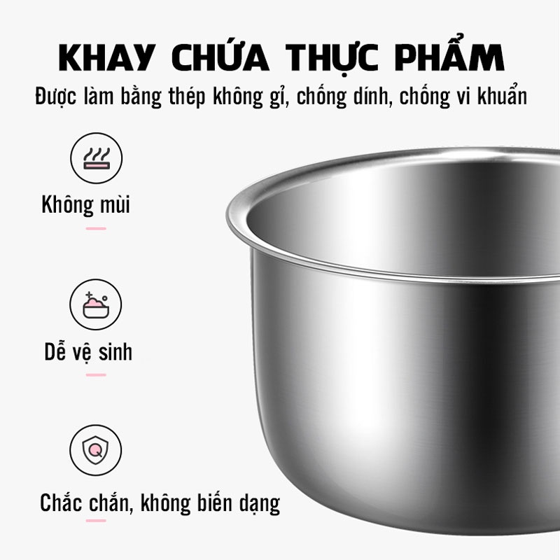 Hộp Cơm Điện Hâm Nóng Màu Trắng INOX304 Tặng 1 Dây Cắm Điện