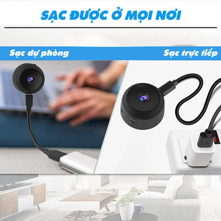 Camera wifi mini A9 không dây chống trộm kết nối điện thoại từ xa góc quay 120 độ Full HD 1080P, camera IP mini có Led hồng ngoại