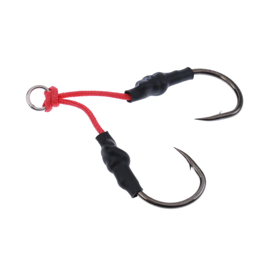 6 Pieces Carbon Steel Dual Assist Hook Super Strong Braid Assist Cords