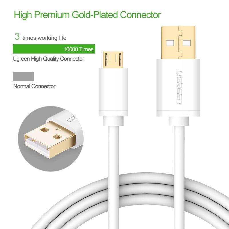 Ugreen UG10851US125TK 3M màu Trắng Cáp sạc truyền dữ liệu USB 2.0 sang MICRO USB lõi đồng - HÀNG CHÍNH HÃNG