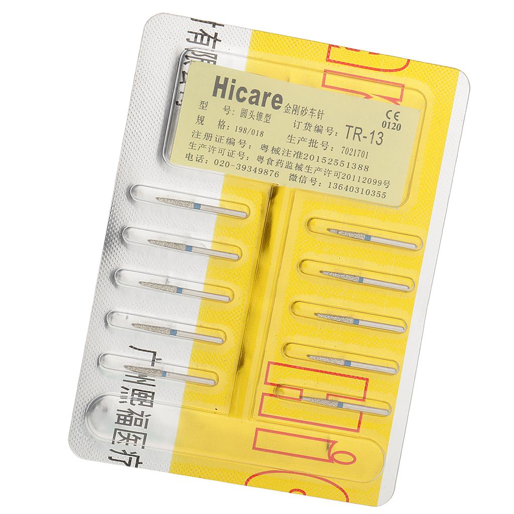 10 Pieces Diamond Burs TR-13 Tooth Drill Bits Kit for Dentist High Speed Handpiece