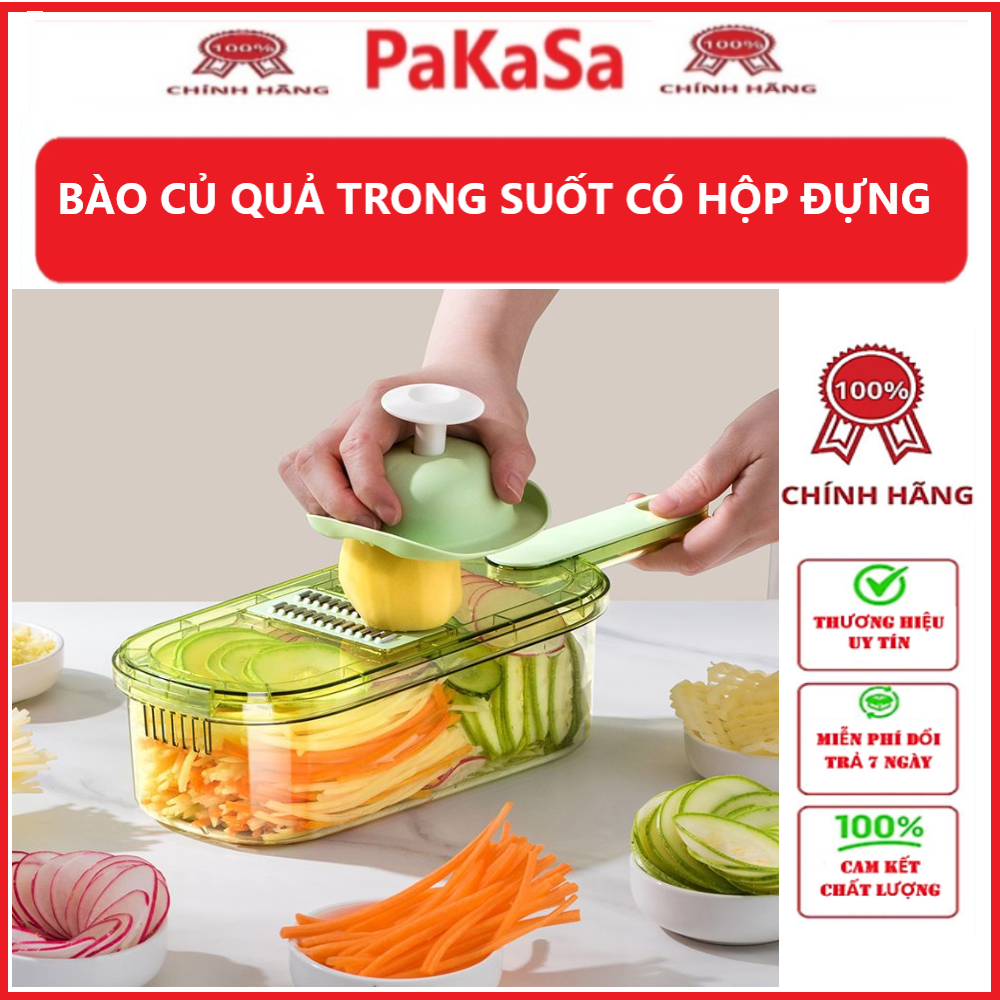 Dụng cụ cắt gọt , bào củ quả trong suốt có hộp đựng gồm 3 lưỡi thay thế và dụng cụ bảo vệ tay khi bào - Hàng chính hãng