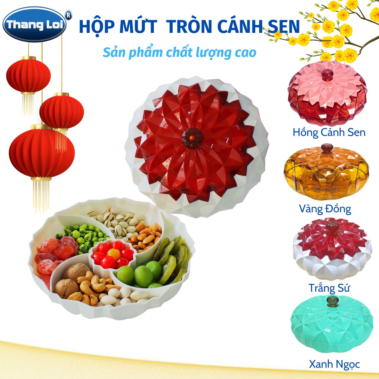 Hộp mứt hình tròn 5 ngăn cao cấp