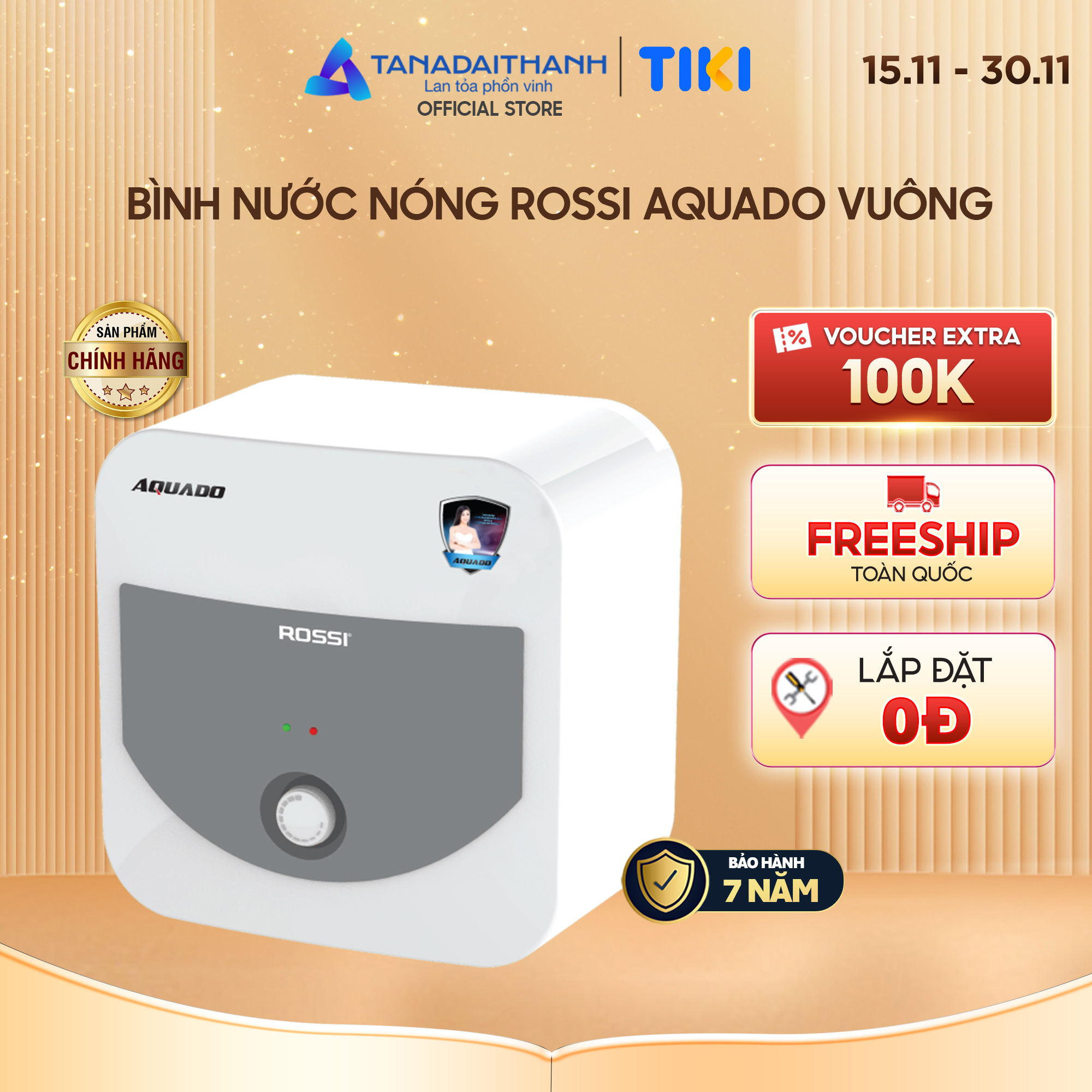 Bình nóng lạnh gián tiếp Rossi Aquado Vuông (15/20/30 Lít) - Chính hãng, Bảo Hành 7 năm