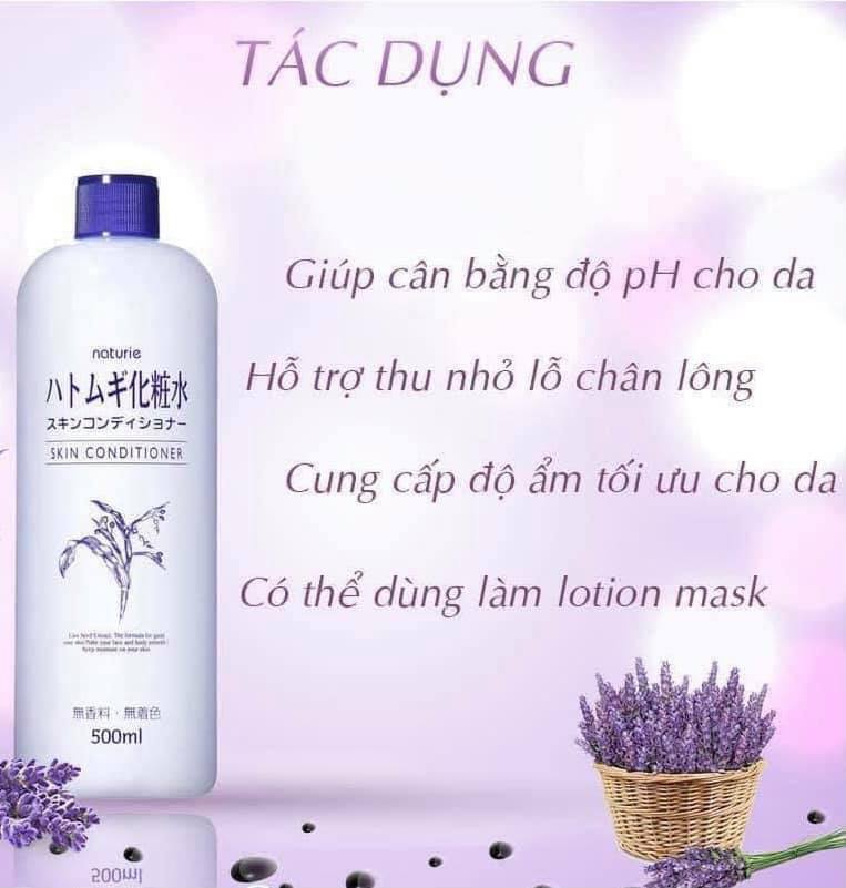 Nước Hoa Hồng Naturie Hatomugi 500ml chiết xuất từ ý dĩ cho da gặp vấn đề lỗ chân lông, mụn(Tặng gói bông tẩy trang Lameila)