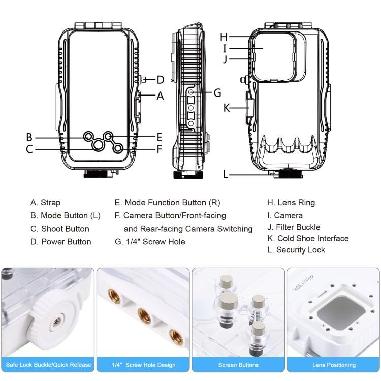 PULUZ Ốp Lặn Chống Nước 40M/130ft Cho iPhone 13 / 13 Pro / 12 / 12 Pro, Ốp Chụp Ảnh Dưới Nước