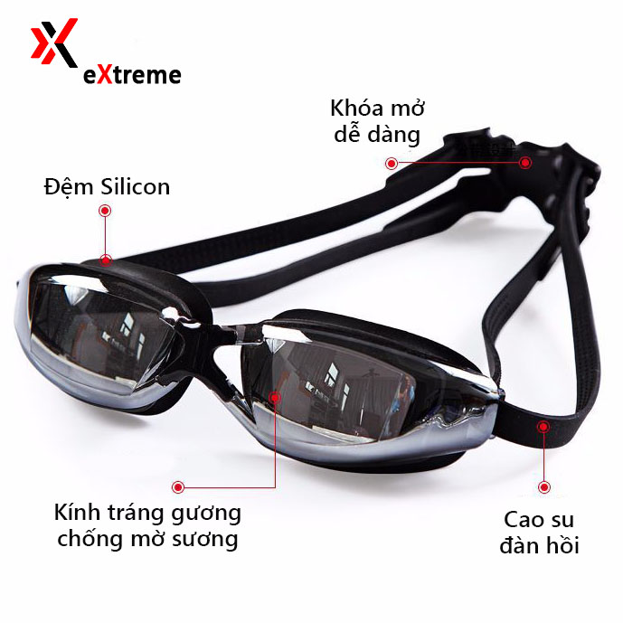 Hình ảnh Kính bơi tráng gương chống sương mờ, chống UV eXtreme KG1201, dây đeo mềm mại, thoải mái, thiết kế không trơn trượt, co giãn, thiết kế chuyên nghiệp