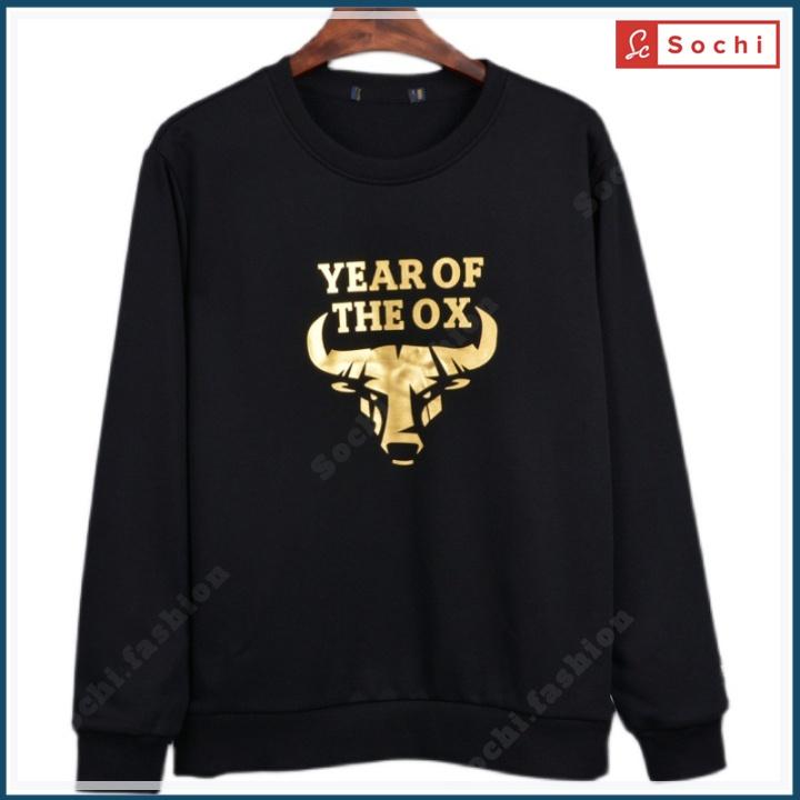 Áo nỉ dài tay nam, áo thu đông sweater mềm mịn vừa người in The OX mã SW.616