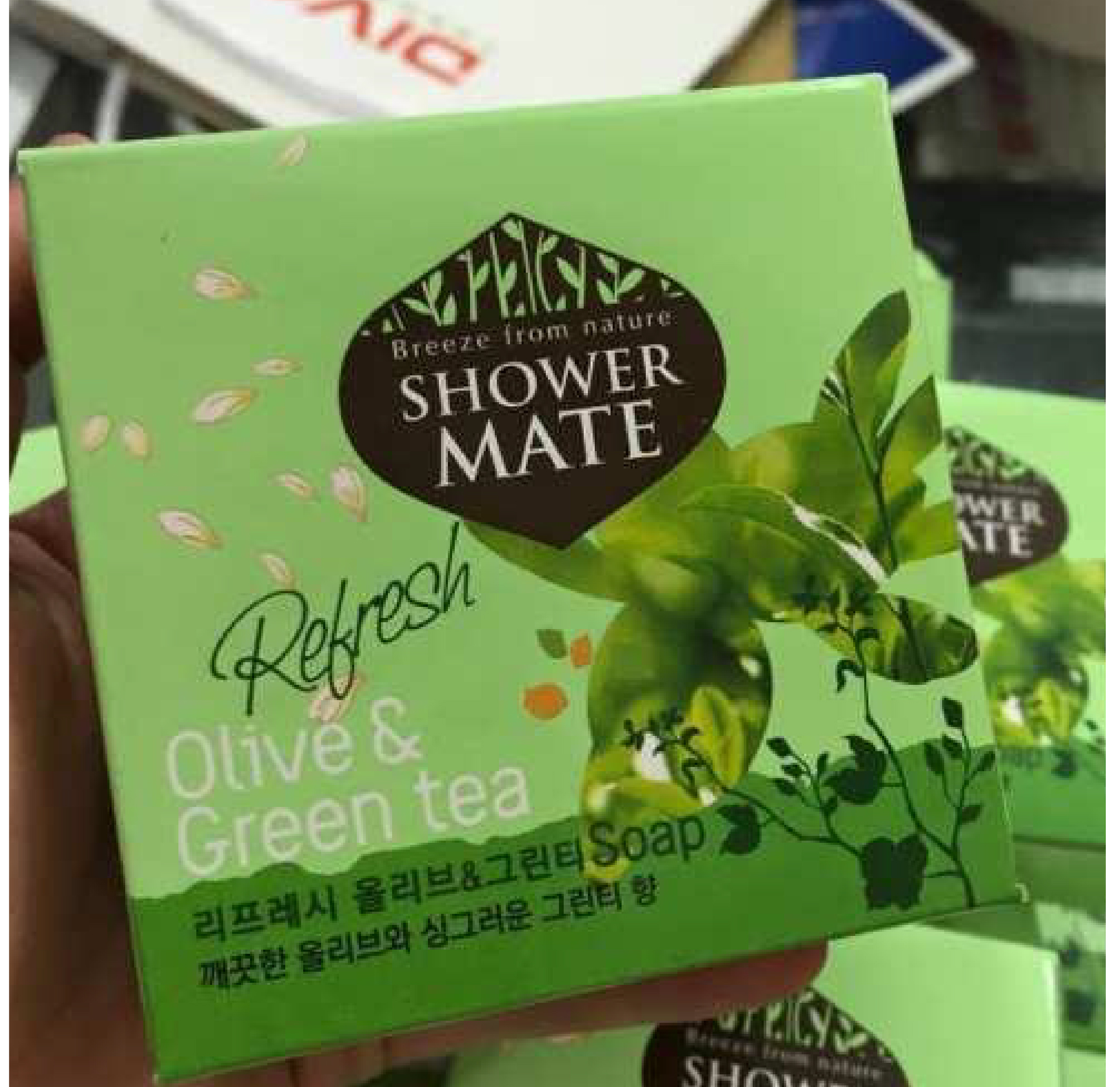 Xà bông tắm dưỡng da cao cấp giúp da mịn màng và làm sạch da SHOWERMATE Olive &amp; Green Tea 100g - Hàn Quốc Chính Hãng