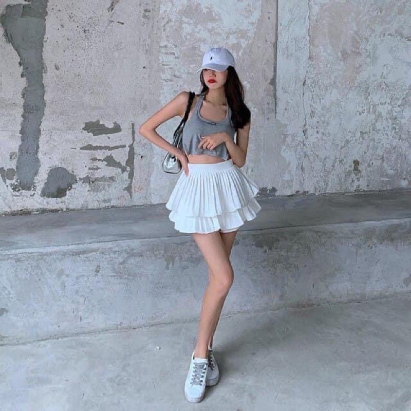 Chân Váy Xếp Ly 2 Tâng Dáng Ngắn Xòe 2 Màu siêu xinh