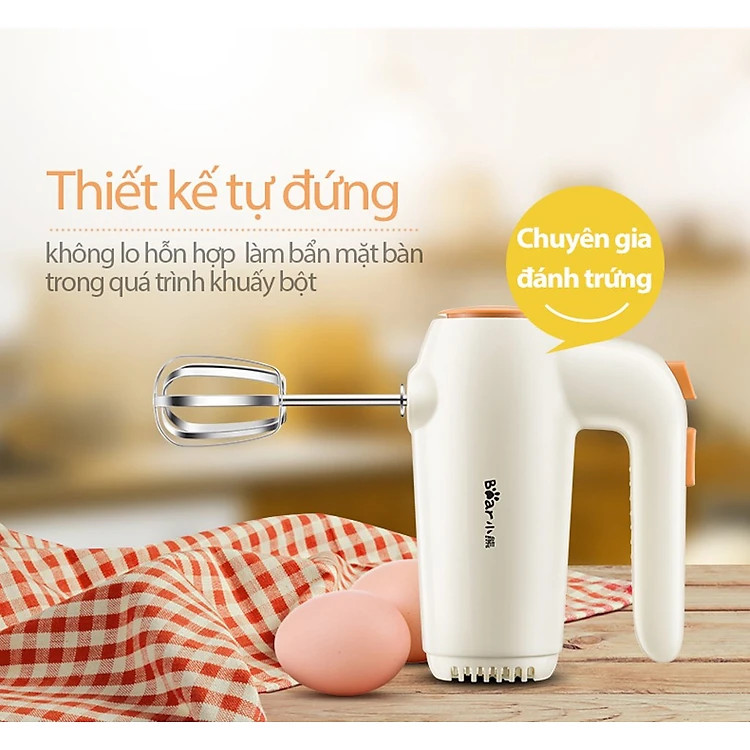 Máy Đánh Trứng Cầm Tay BEAR DDQ-B01K1 Kèm 2 Que Đánh Công Suất 125 W- Hàng Chính Hãng