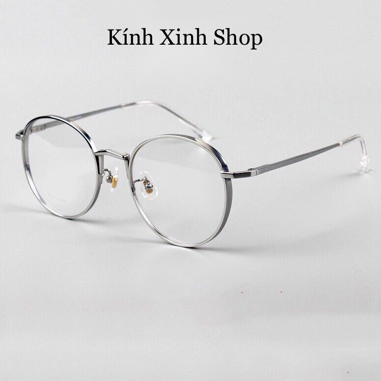 Kính Giả Cận, Gọng Kính Cận Nam Nữ Viền Dày Dáng Tròn Kim Loại Hàn Quốc Chống Ánh Sáng Xanh