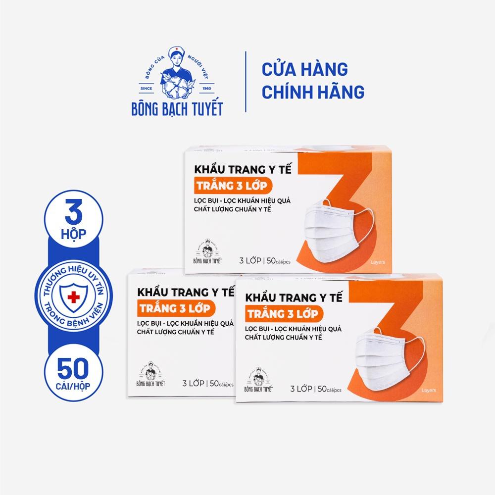 Combo 3 Hộp Khẩu trang Bông Bạch Tuyết 3 lớp trắng