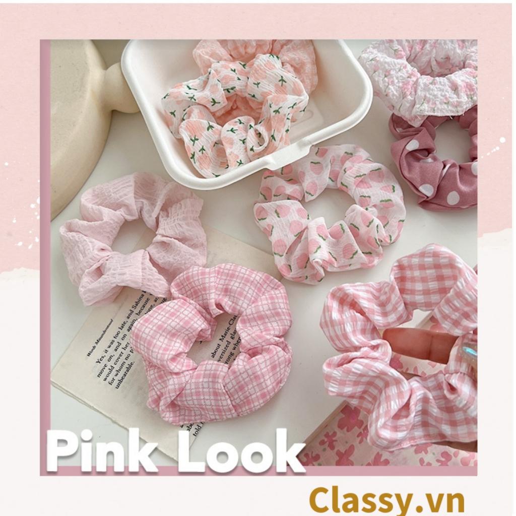 Scrunchies buộc tóc tông màu hồng ngọt ngào, nữ Classy tính thanh lịch PK1338