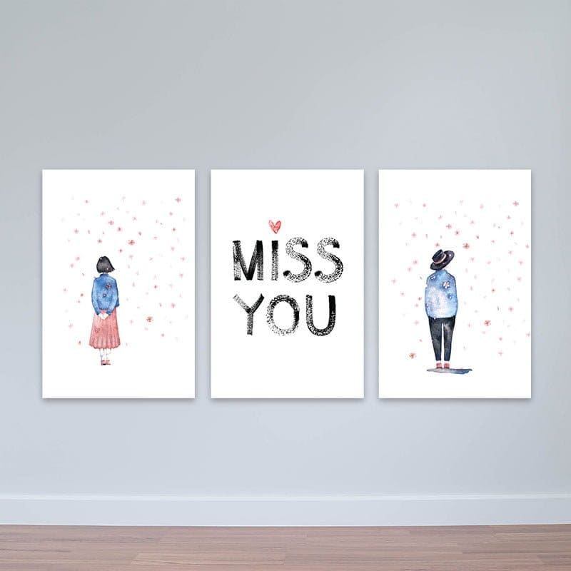 Bộ 3 tranh treo tường hiện đại "Miss you" W2244 Canvas