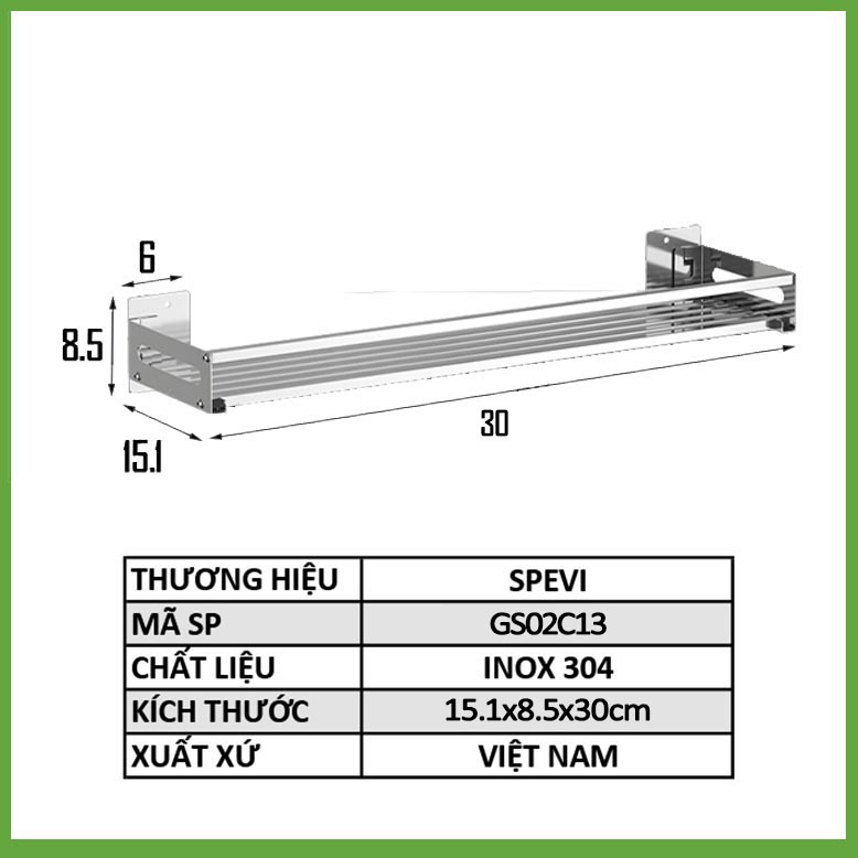 Kệ Gia Vị Nhà Bếp Inox 304 SPEVI Cao Cấp - Kệ Nhà Bếp Treo Tường Không Cần Khoan, Lắp Ráp Thông Minh, Có Keo Dán Vô Cùng Chắc Chắn, Kèm 04 Móc Treo Chịu Lực Tốt - Hàng Chính Hãng