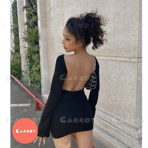 Đầm body sexy tay dài ôm hở lưng chất co giãn váy nữ tôn dáng sáng da chất xịn co giãn tốt carrotxinhdep