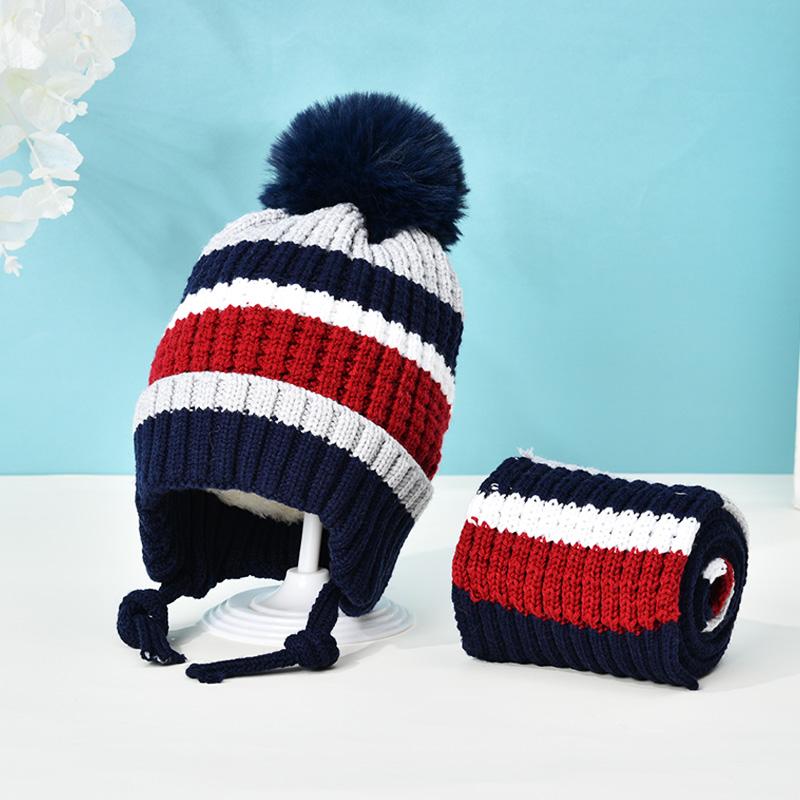 Cô Gái Ngọt Hai Cái Mũ Khăn Bộ Bộ Đội Mũ Trẻ Em Bé Trai Mũ Giả Bóng Pompon Giữ Ấm Mùa Đông dệt Kim Skullies Trẻ Em
