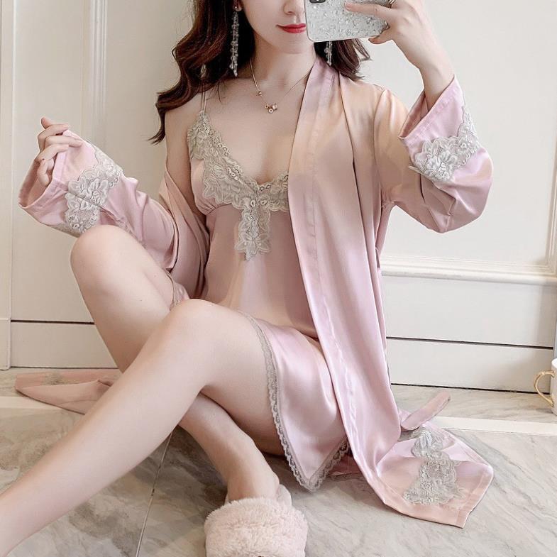 Váy Ngủ Lụa Áo Choàng Ngủ Sexy 2 Dây Nữ Đẹp Gợi Cảm MIA BRA M27