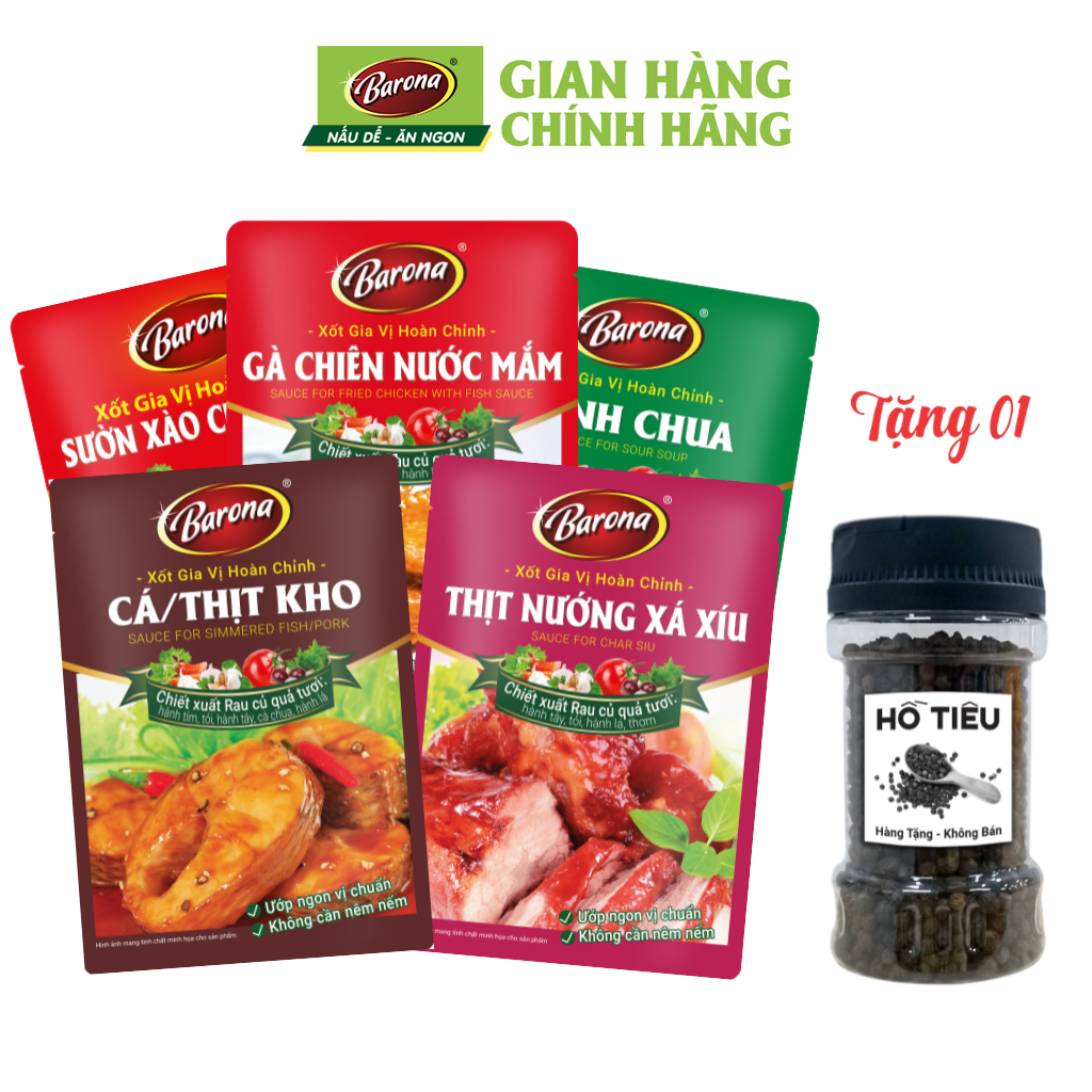 Combo 5 gói Gia Vị Barona 80g tặng tiêu hạt