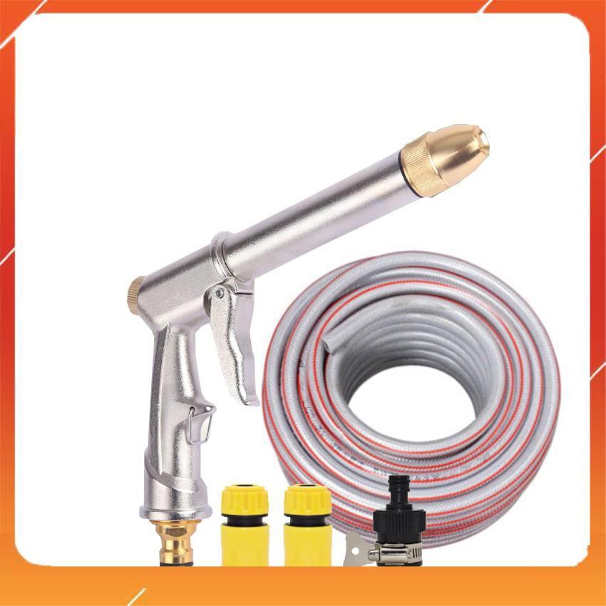 Vòi nước vòi phun nước rửa xe tưới cây tăng áp thông minh + bộ dây bơm nước cao cấp TLG 206810 đầu đồng,nối đen