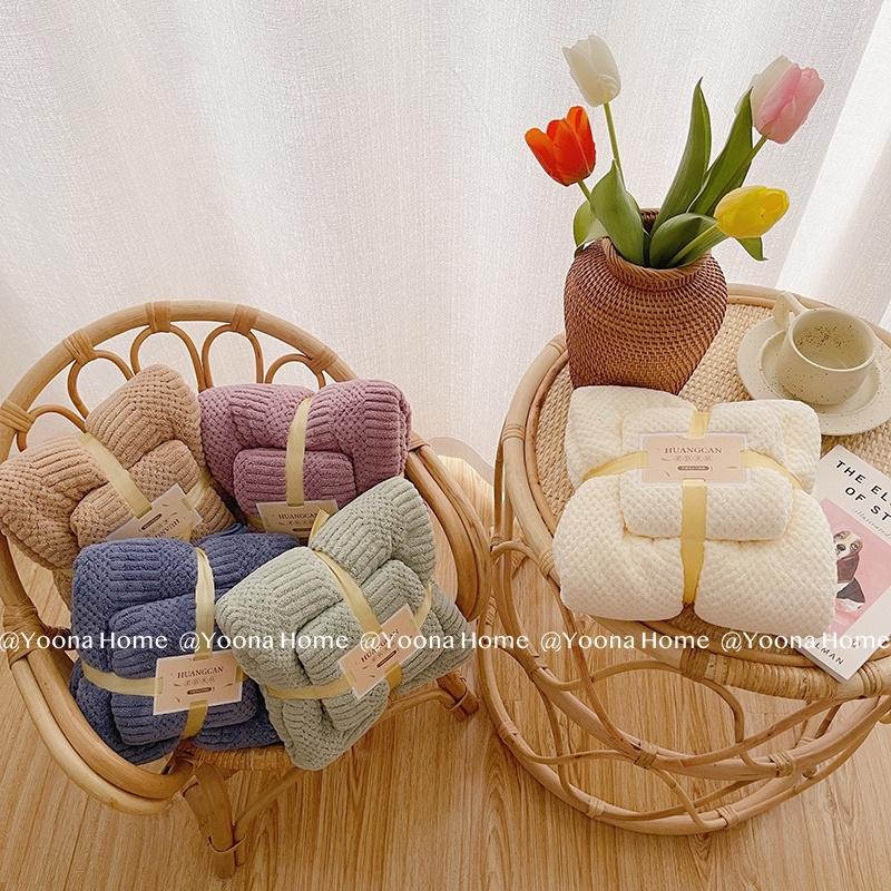 Set 2 khăn tắm lông cừu phong cách Hàn Quốc siêu mền mịn thấm hút nước - Combo 2 khăn tắm và khăn mặt cao cấp xuất Hàn