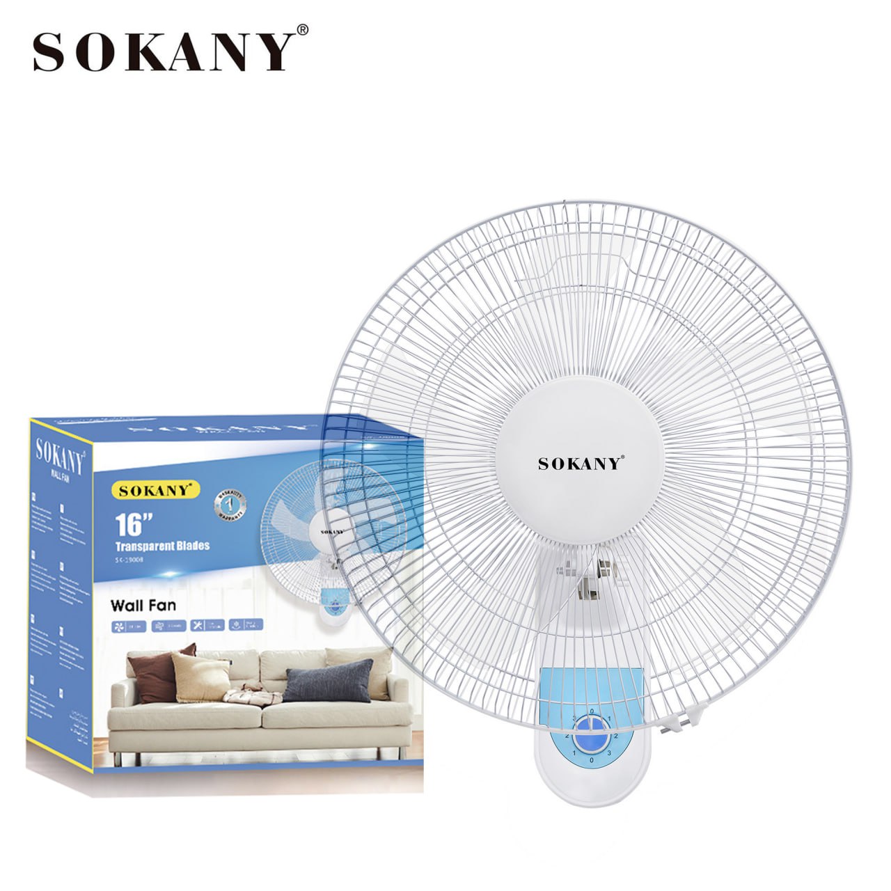 Quạt treo tường 5 cánh có hẹn giờ SOAKNY SK-19008, động cơ hoạt động bền bỉ siêu bền - HÀNG CHÍNH HÃNG