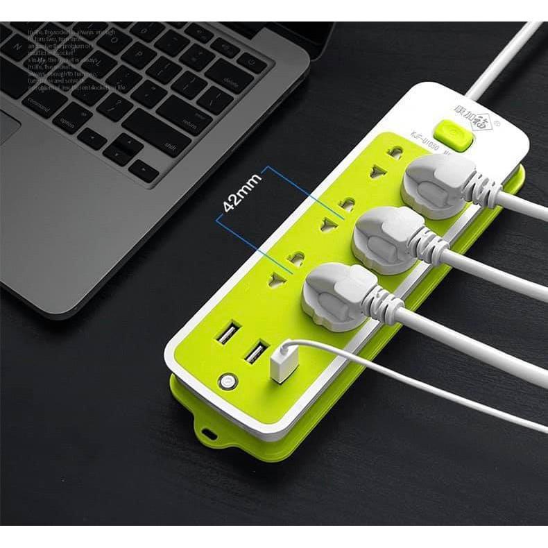 Ổ CẮM ĐIỆN XANH LÁ ĐA NĂNG 9 CỔNG CHỐNG GIẬT TÍCH HỢP 3 CỔNG USB TIỆN LỢI