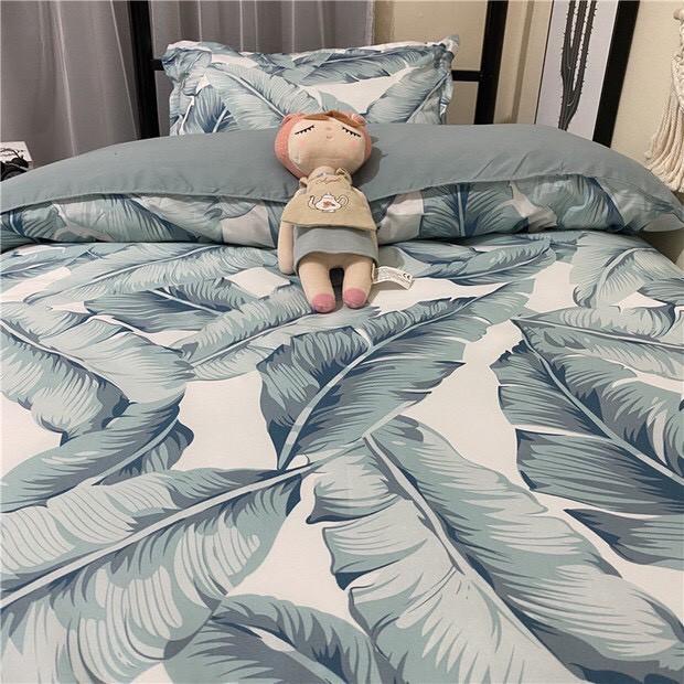 Bộ chăn ga gối Cotton poly M2T bedding, vỏ chăn , drap ga giường và 2 vỏ gối - Pl Lá chuối