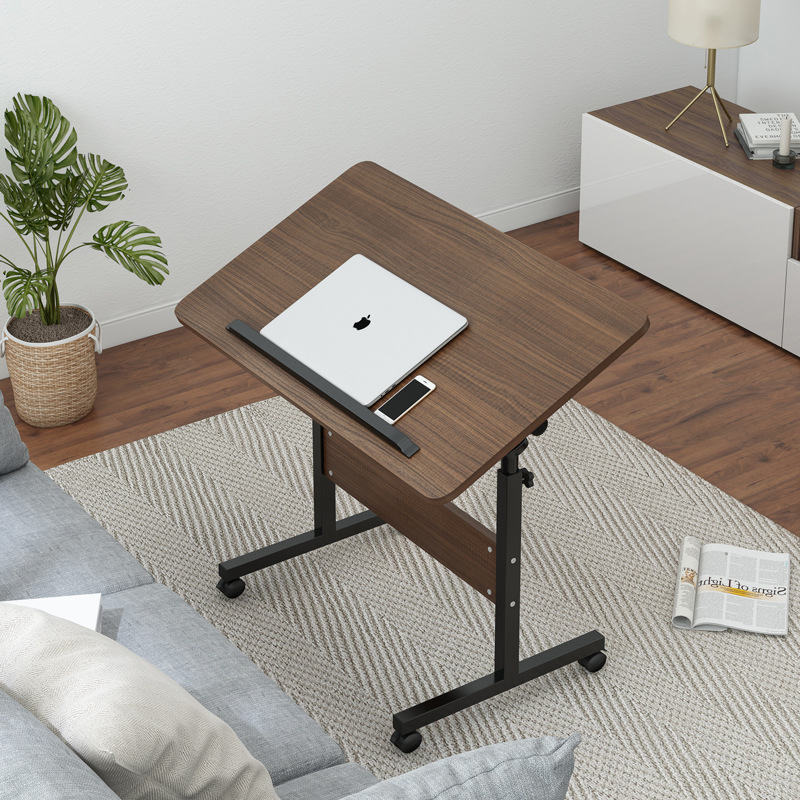 Bàn làm việc laptop kích thước nhỏ có thể điều chỉnh chiều cao, bàn đọc sách ngồi giường mặt bàn xoay 360 độ có bánh xe di chuyển dễ dàng