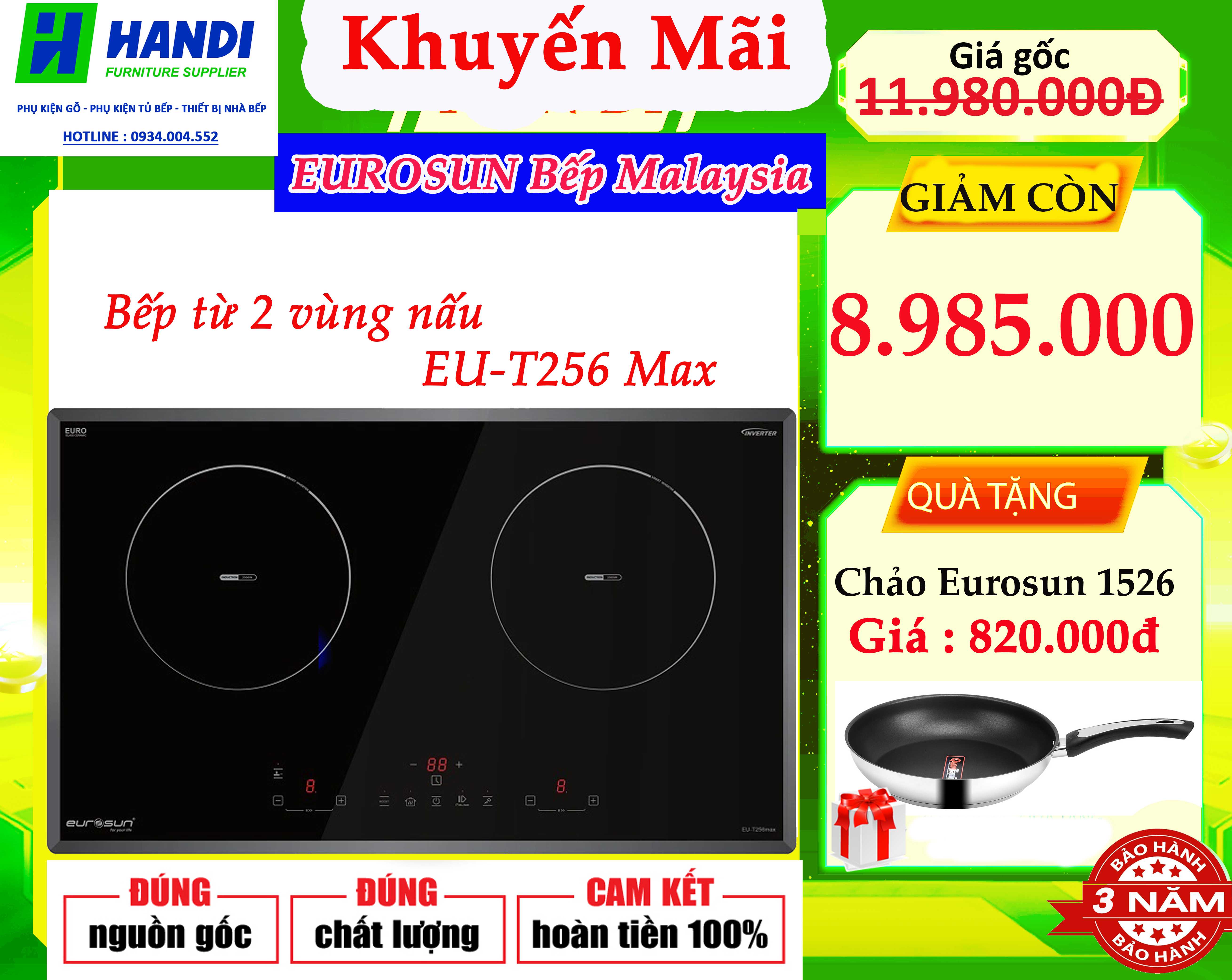 Bếp từ Eurosun EU-T256Max Hàng chính hãng + Tặng chảo chống dính 820.000 ngàn