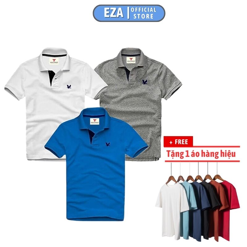 Combo 3 Áo Thun Nam Cổ Bẻ Tặng 1 Áo Thun Cổ Tròn Hàng Hiệu Vải Cá Sấu - Ez338 - Xám Đậm - Trắng - Xanh Dương - M