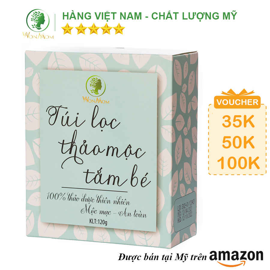 Túi lọc thảo mộc tắm bé ngăn ngừa rôm sảy, dưỡng da và tóc bé mềm mại Wonmom 120g ( 10 Túi/ Hộp )