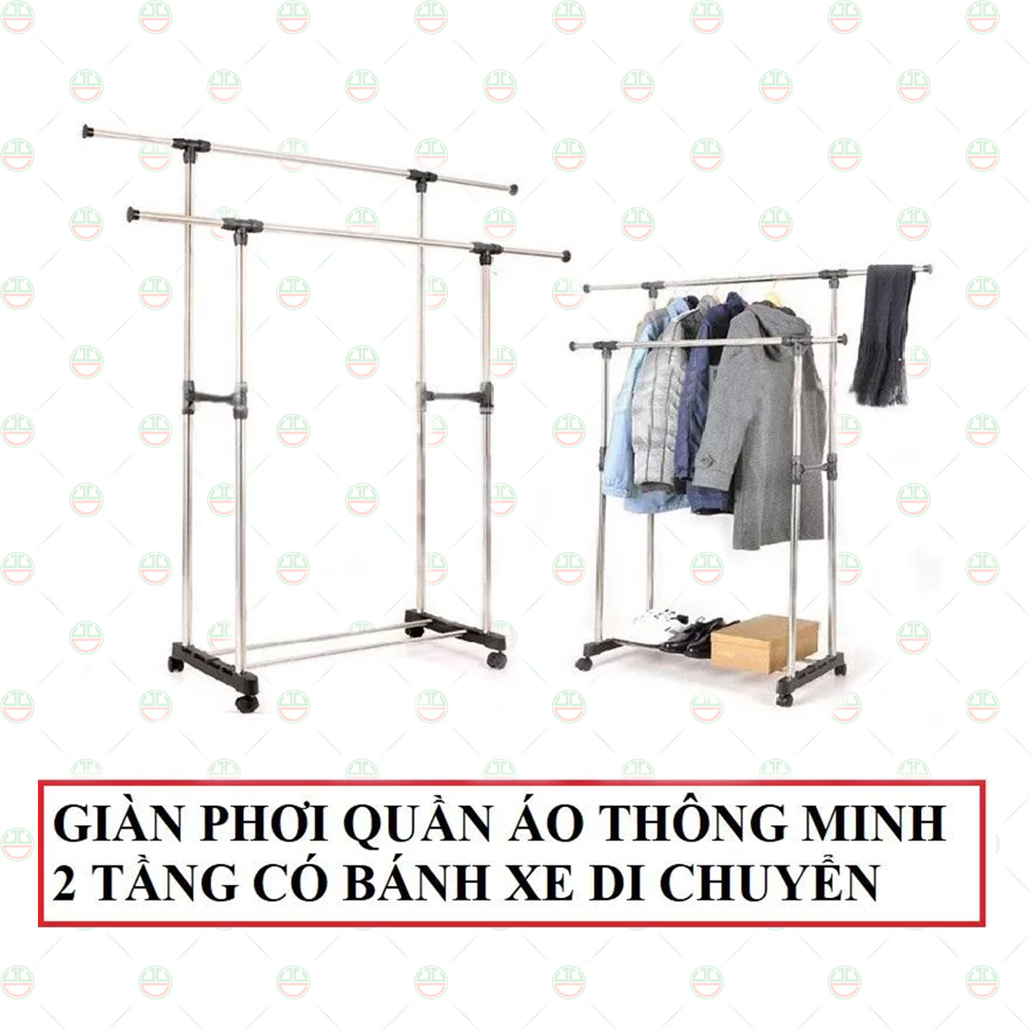 [Tiện Lợi] Giàn Phơi Quần Áo Di Động KhoNCC Hàng Chính Hãng - Giá Kệ Phơi 2 Tầng Thông Minh - Có Bánh Xe Di Chuyển - Lắp Ráp Dễ Dàng - KLM-GPQA2T