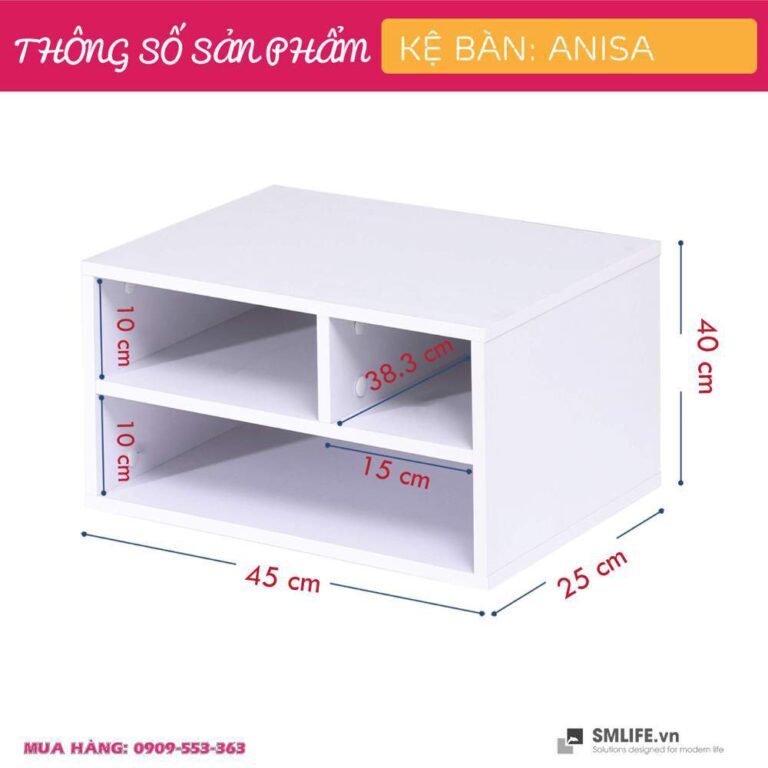 Hình ảnh Kệ để bàn gỗ hiện đại SMLIFE Anisa  | Gỗ MDF dày 17mm chống ẩm | D45xR40xC25cm