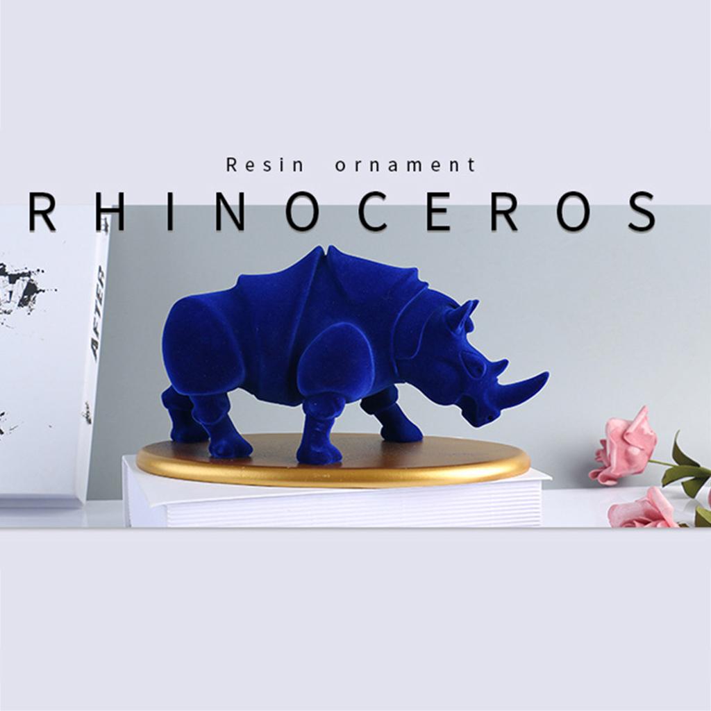 Resin Rhino Figurine Lifelike Animal Sculpture Statue Home Office Decoration